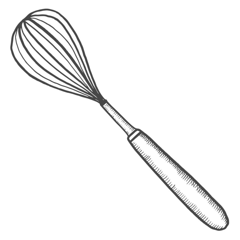 batidor utensilios de cocina aislado doodle boceto dibujado a mano con estilo de contorno vector