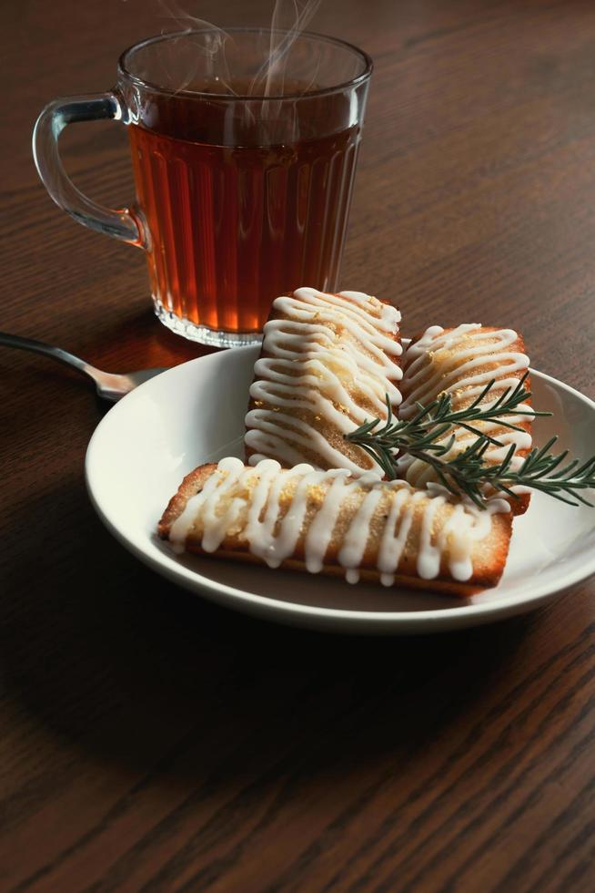 French Madeleine Egg Pastry with Hot Tea photo