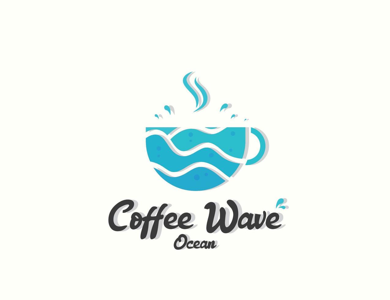 Coffee with ocean waves logo design vector