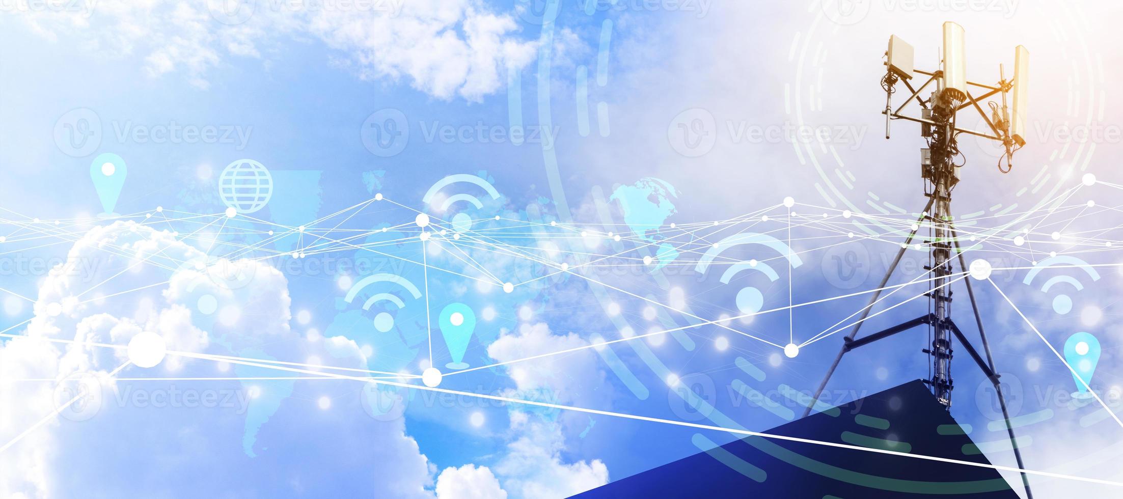 5G data synchronization is a new technology in communication.,The future of communication technology represents the location of data connections and the Internet in the cloud. photo