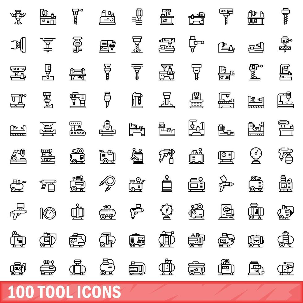 100 tool icons set, outline style vector