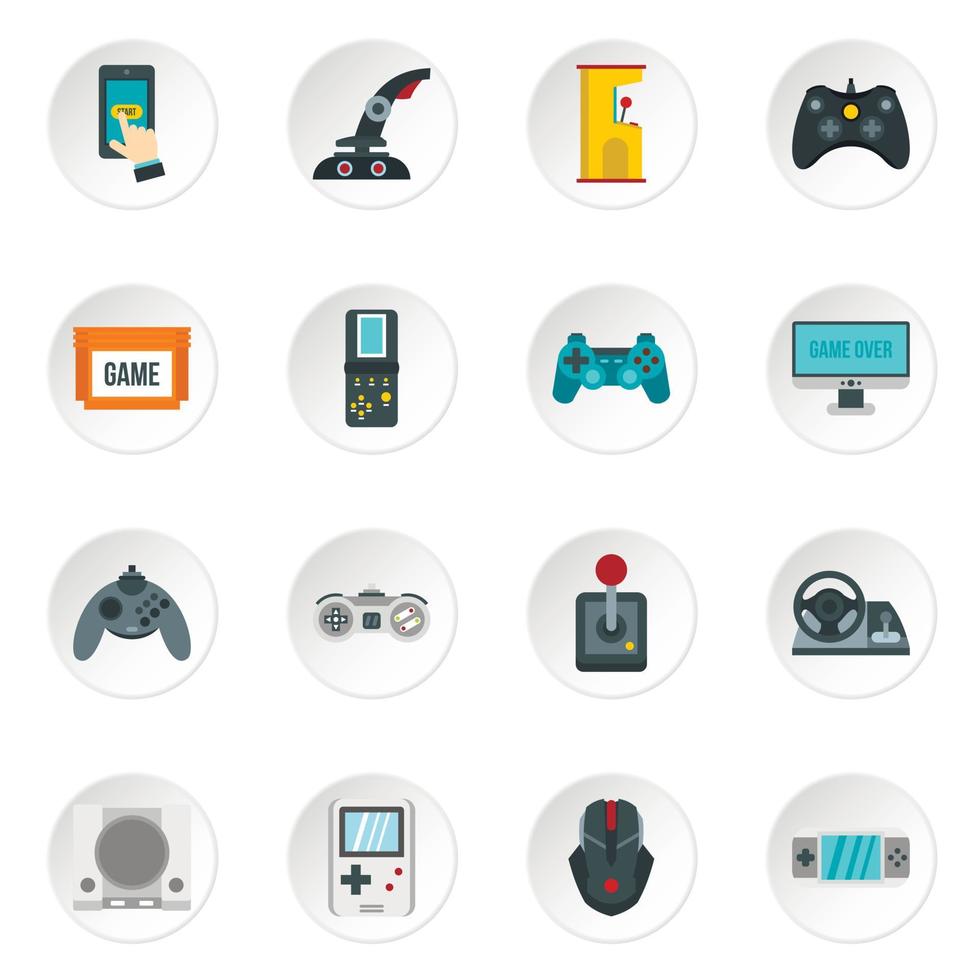 Video game icons set, flat style vector