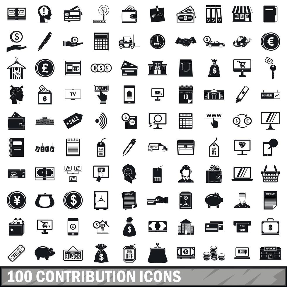 100 contribution icons set, simple style vector