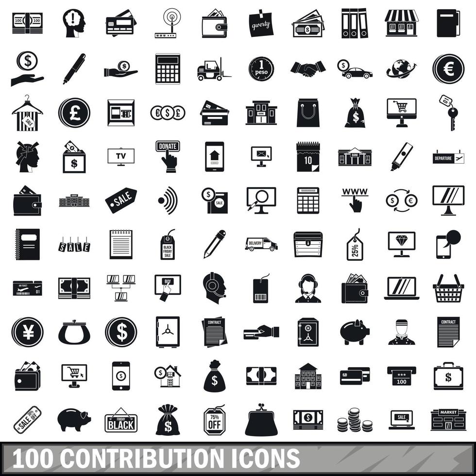 100 conjunto de iconos de contribución, estilo simple vector