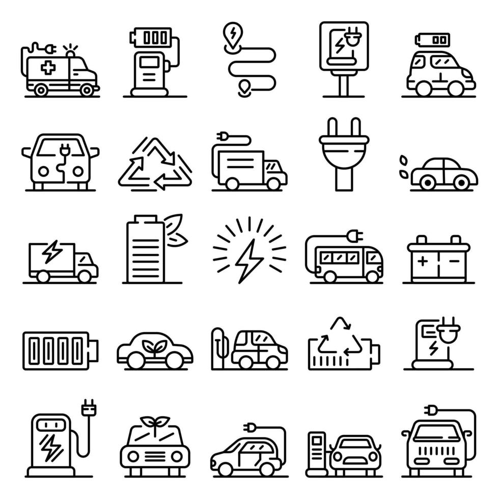Electrical refueling icons set, outline style vector