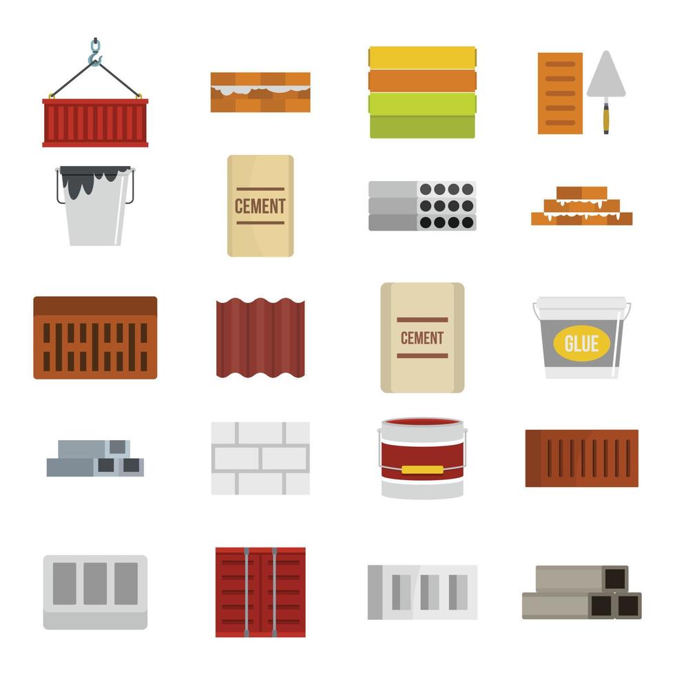 Construcion material icon set, flat style vector