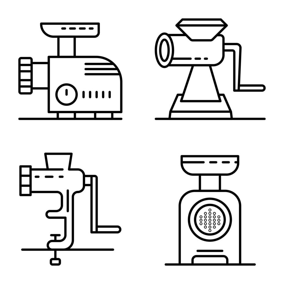 conjunto de iconos de picadora de carne, estilo de esquema vector