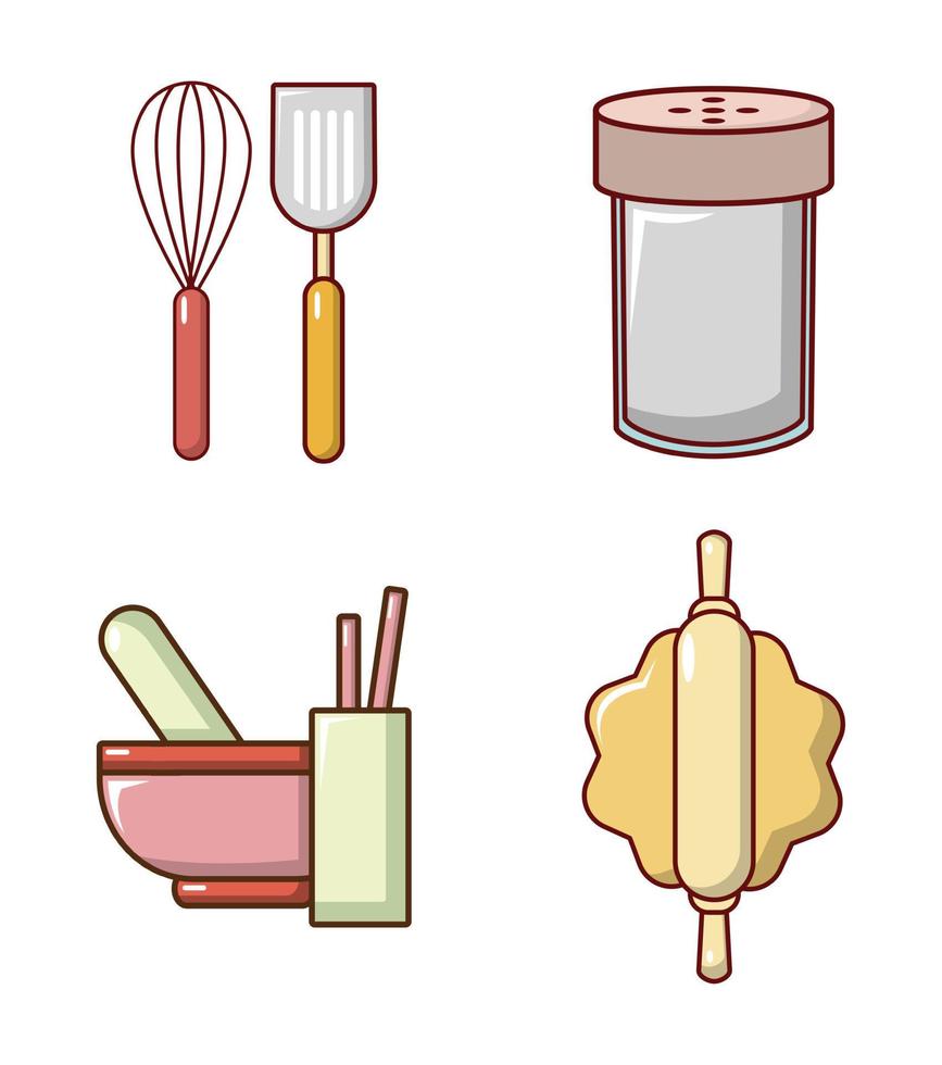 Kitchen tool icon set, cartoon style vector