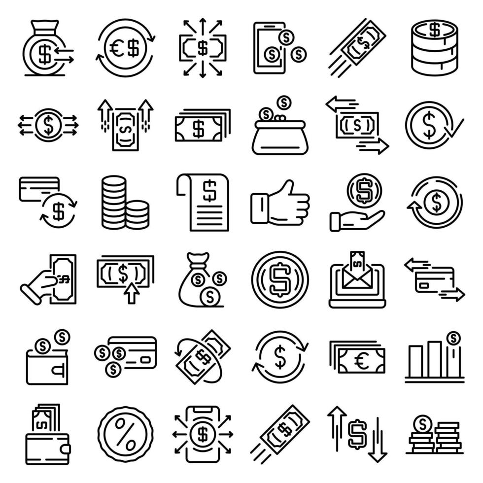 Cash back icons set, outline style vector