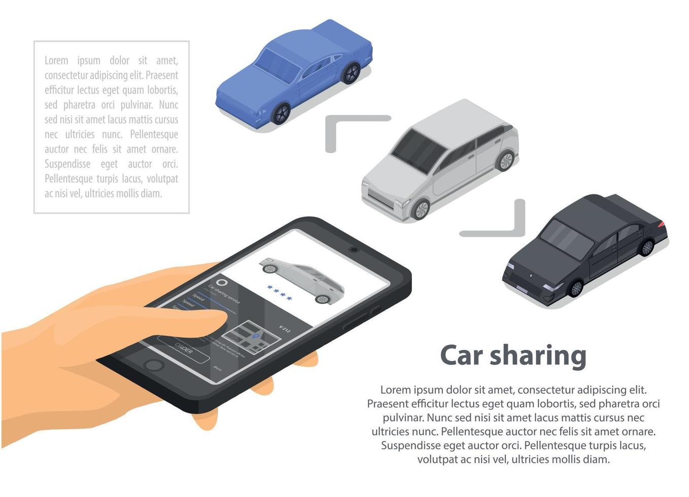 Modern car sharing concept banner, isometric style vector