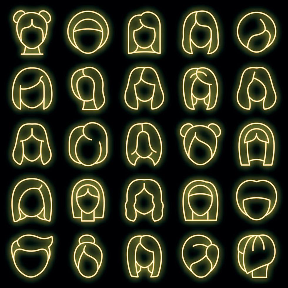 Wig icons set vector neon