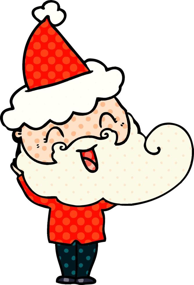 happy bearded man wearing santa hat vector