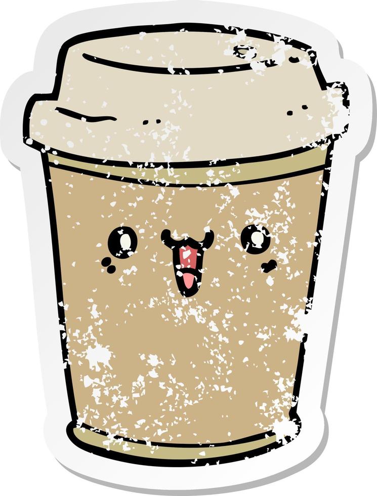 distressed sticker of a cartoon take out coffee vector