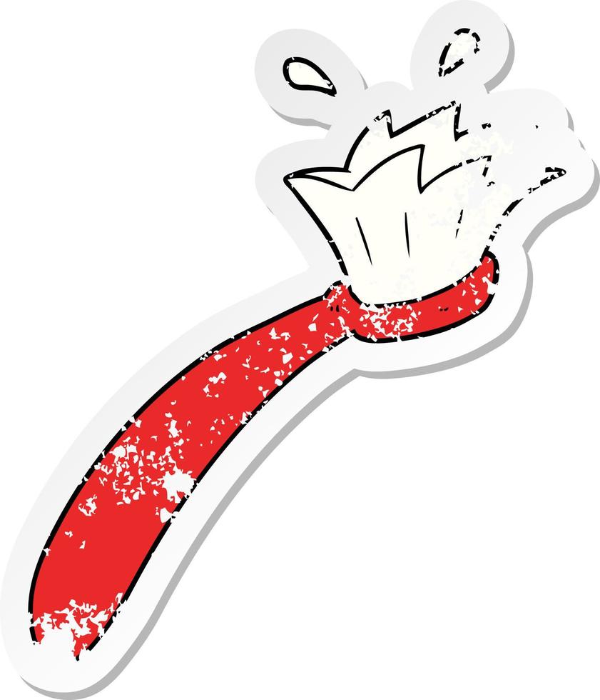 distressed sticker of a cartoon tooth brush vector