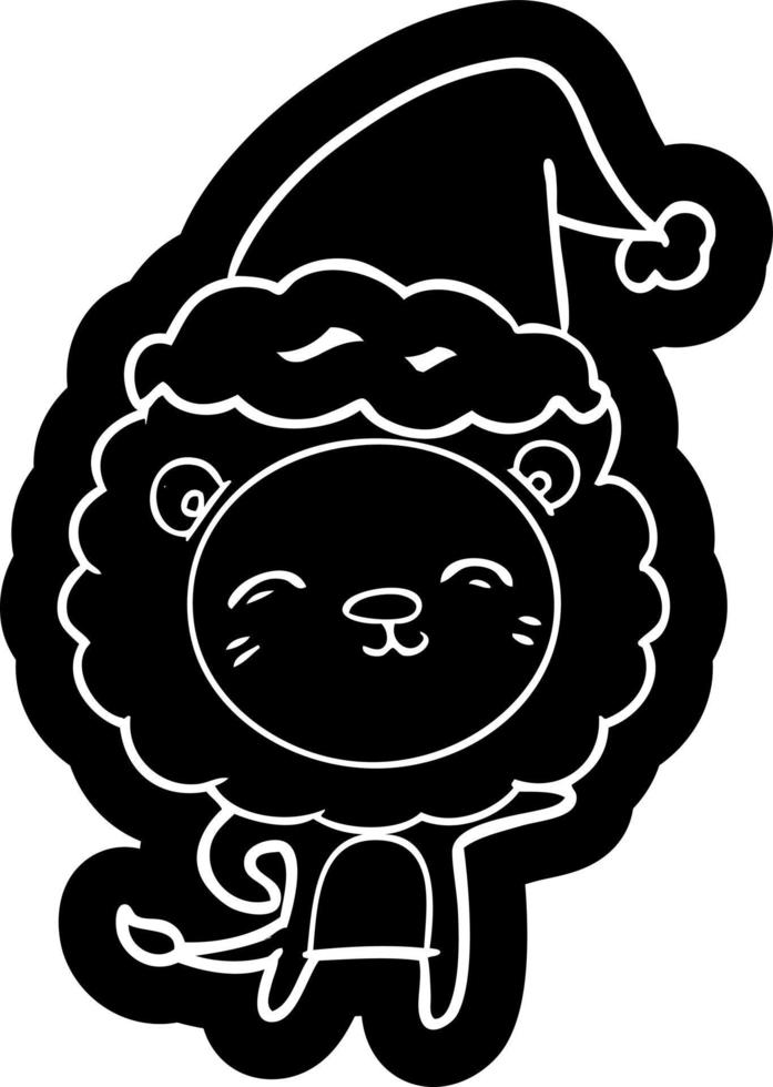 cartoon icon of a lion wearing santa hat vector