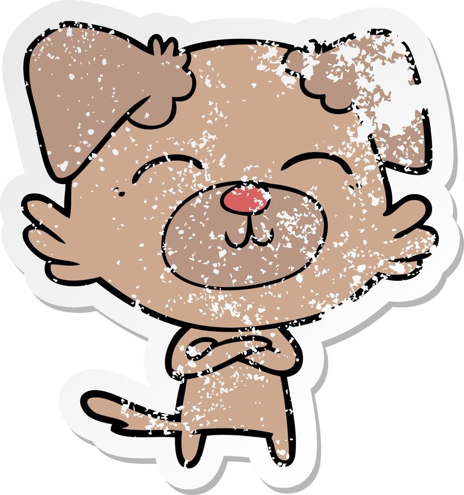 distressed sticker of a cartoon dog vector