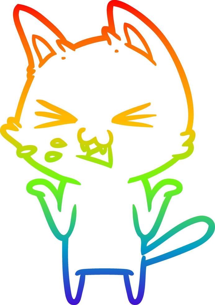 rainbow gradient line drawing cartoon cat hissing vector