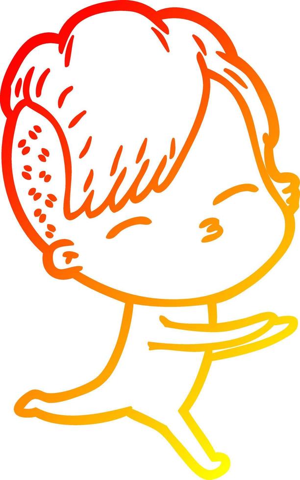 warm gradient line drawing cartoon girl in onesie vector