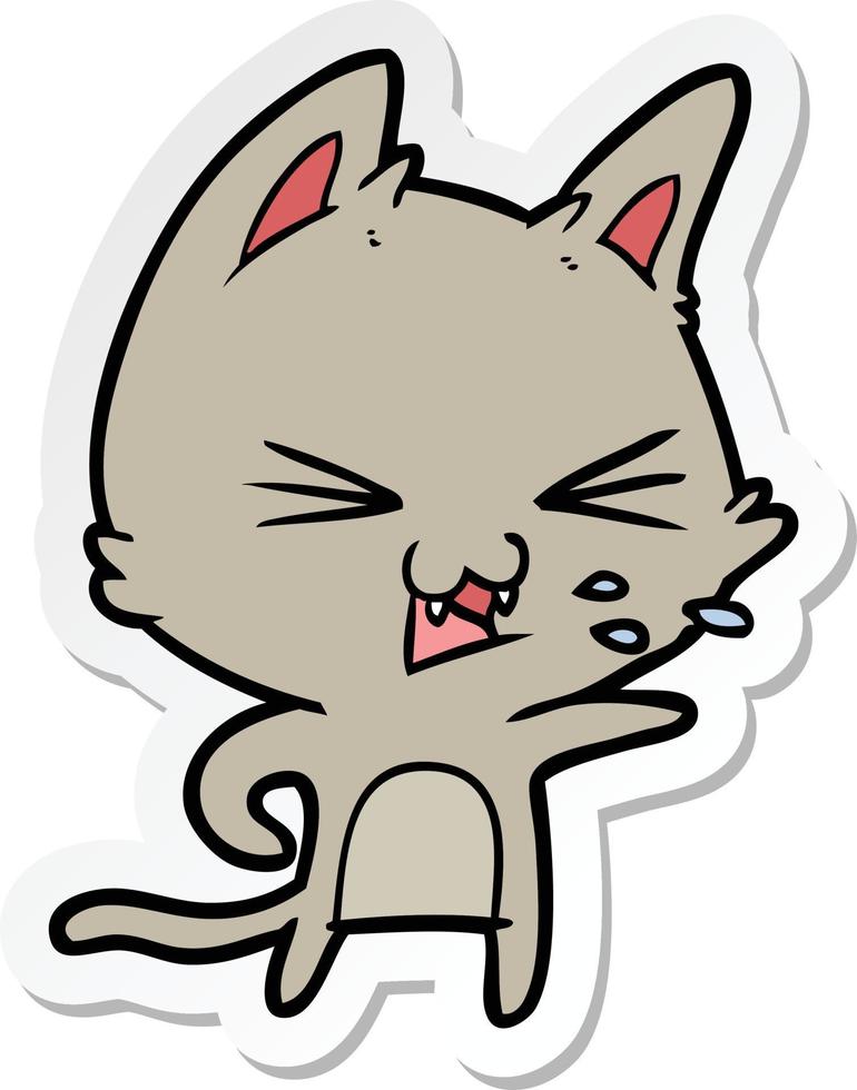 sticker of a cartoon cat hissing vector
