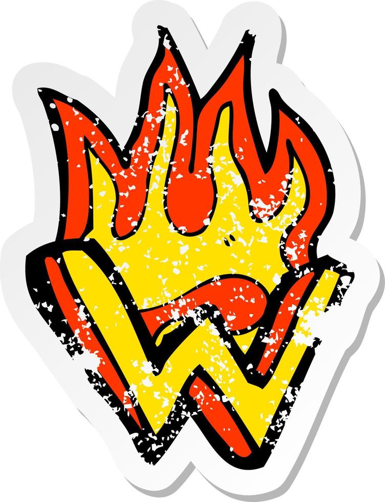 retro distressed sticker of a cartoon flaming letter vector