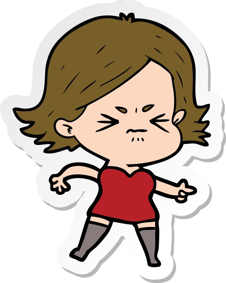 sticker of a cartoon angry girl vector