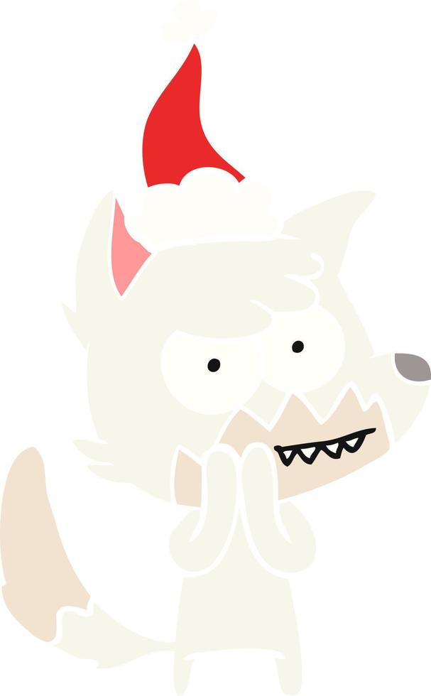 flat color illustration of a grinning fox wearing santa hat vector