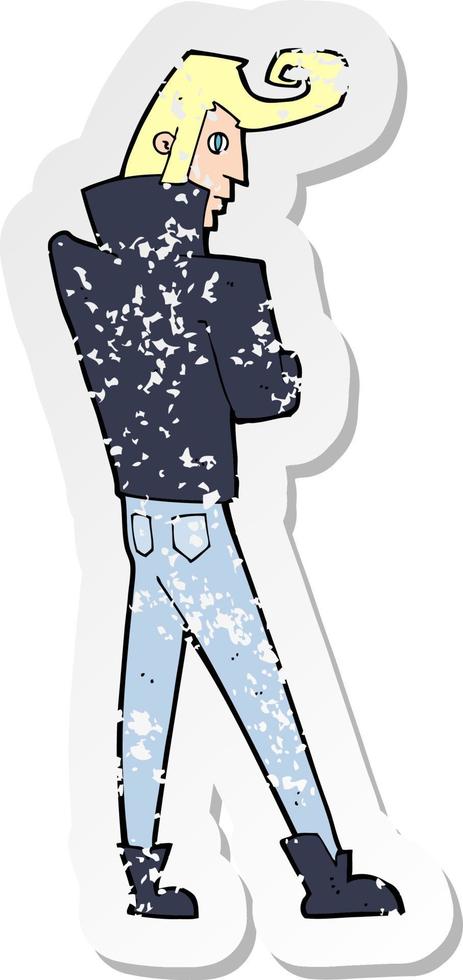 retro distressed sticker of a cartoon cool guy vector