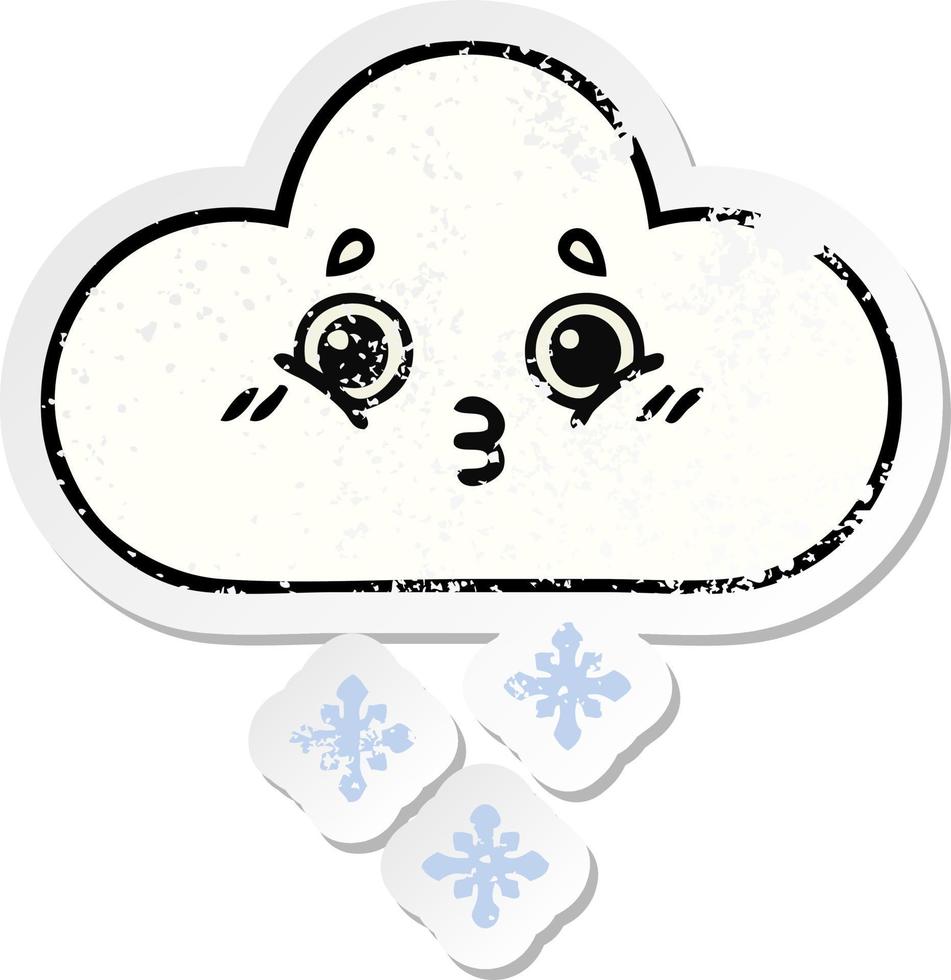 distressed sticker of a cute cartoon snow cloud vector