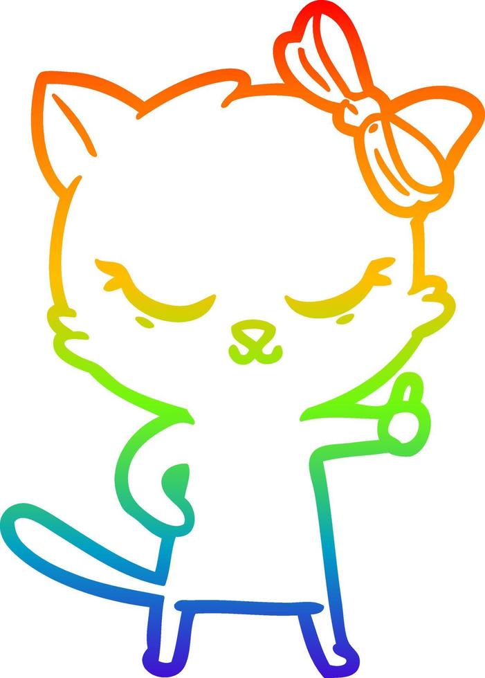 rainbow gradient line drawing cute cartoon cat with bow vector