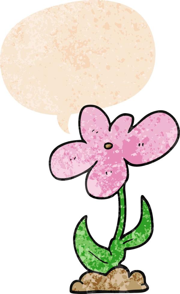 cartoon flower and speech bubble in retro textured style vector