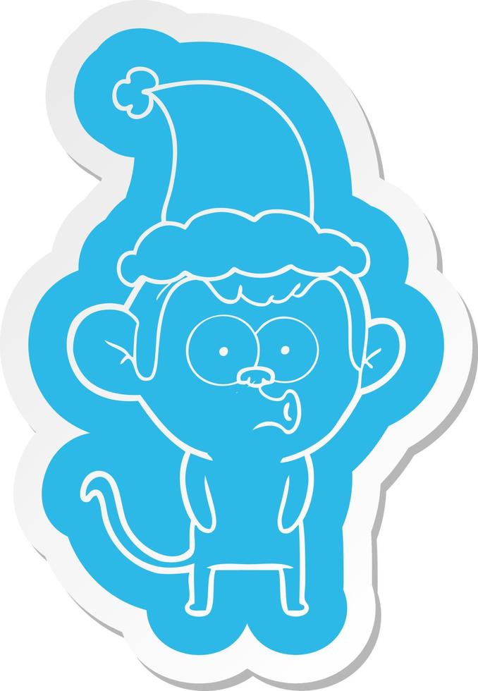 cartoon  sticker of a hooting monkey wearing santa hat vector