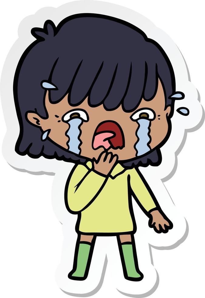 sticker of a cartoon girl crying vector