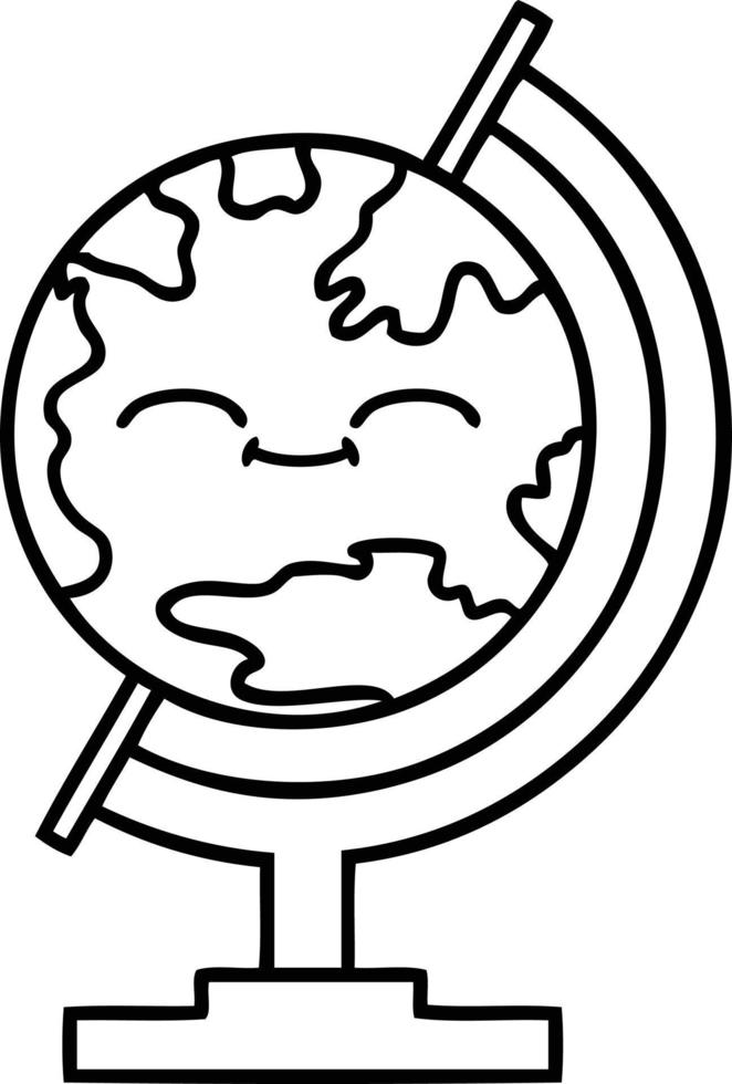line drawing cartoon globe of the world vector