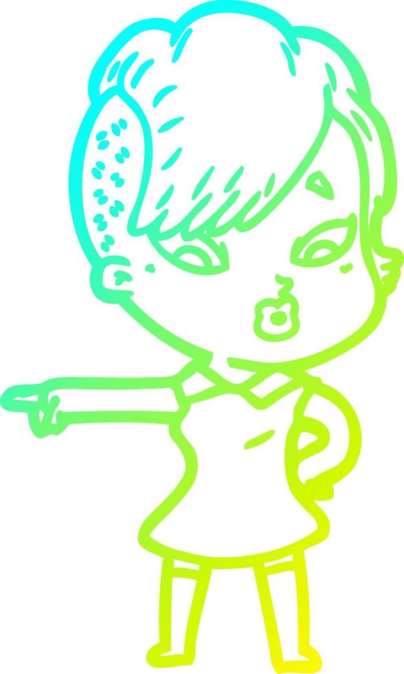 cold gradient line drawing cartoon surprised girl vector