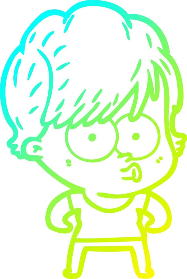 cold gradient line drawing cartoon woman vector
