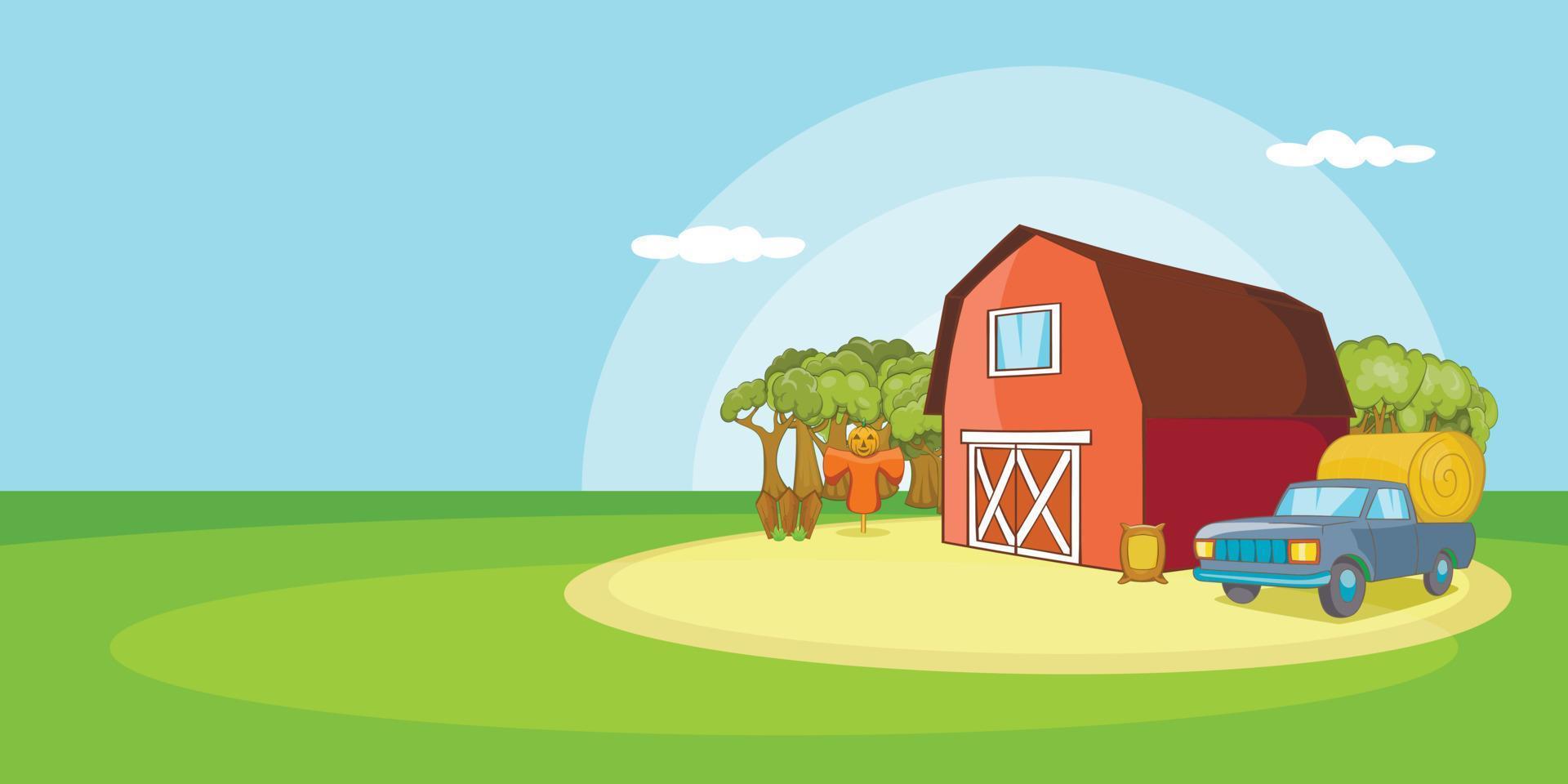 Farm horizontal banner landscape, cartoon style vector