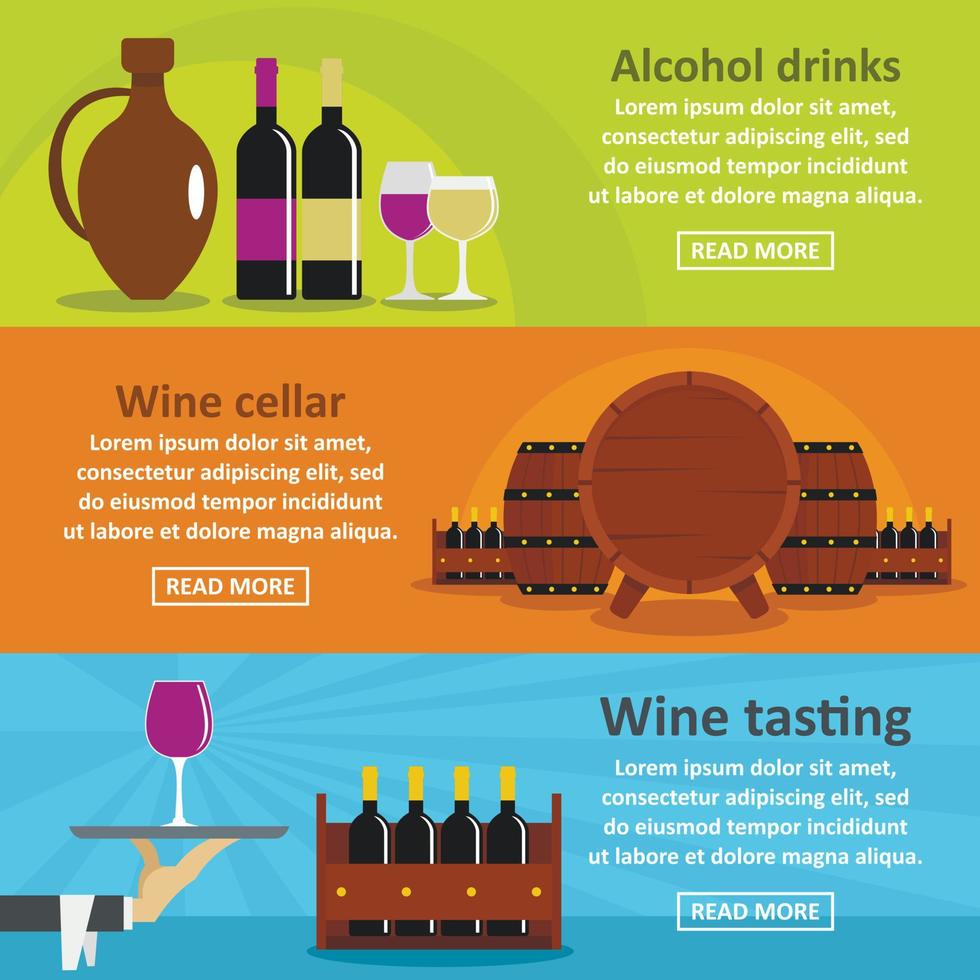 Wine tasting banner horizontal set, flat style vector