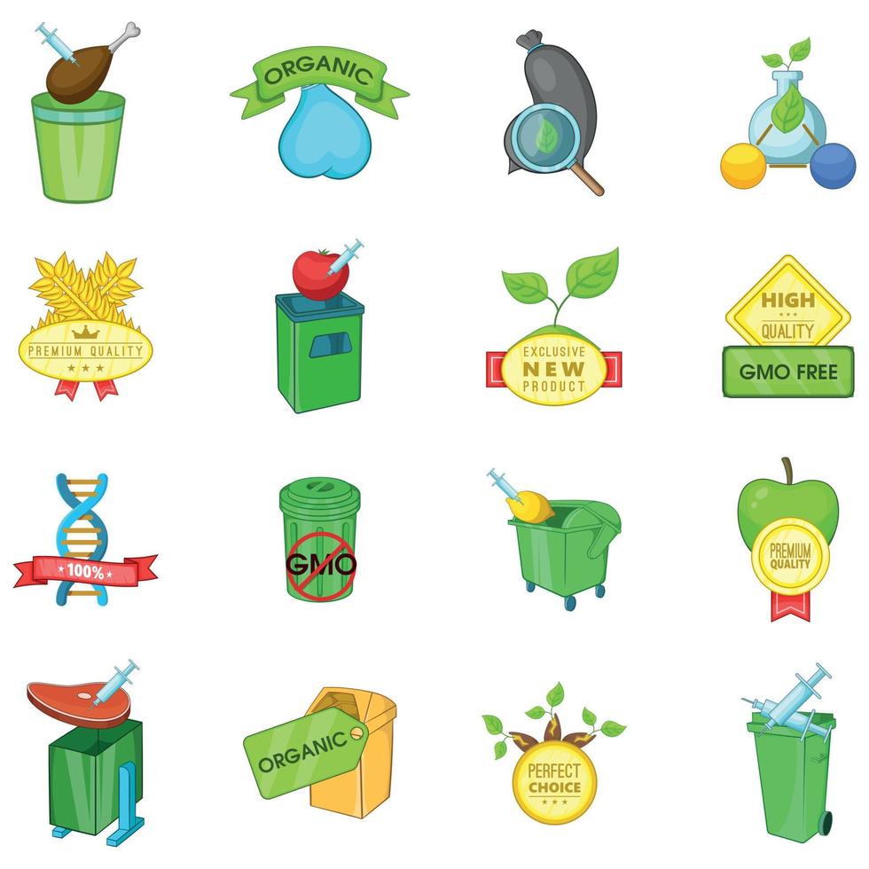 ECO GMO icons set, cartoon style vector