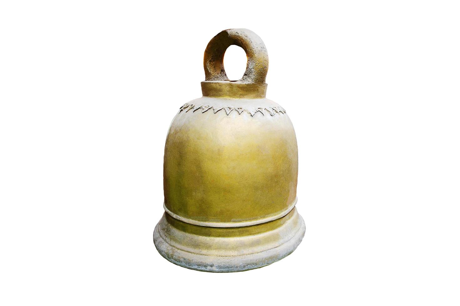 Golden bell in Buddhist temple isolated on white background. photo