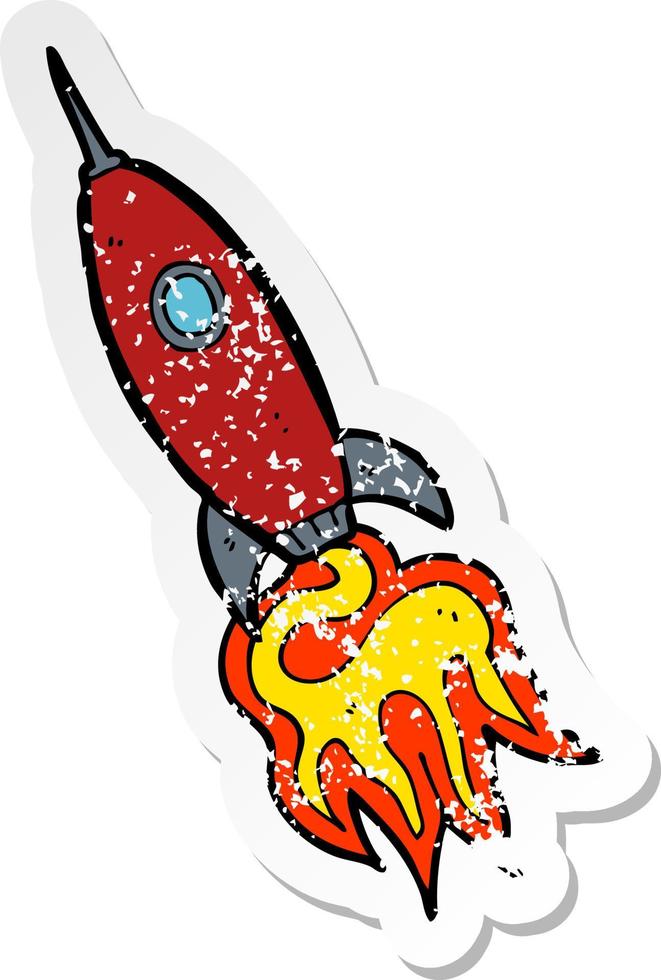 retro distressed sticker of a cartoon spaceship vector