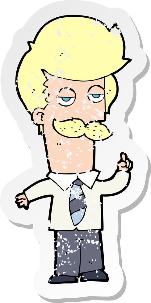 retro distressed sticker of a cartoon mna with mustache explaining vector