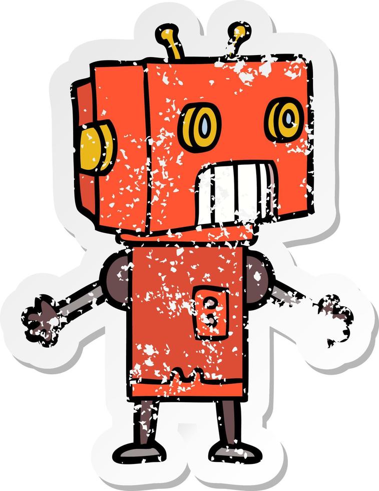 distressed sticker of a cartoon robot vector