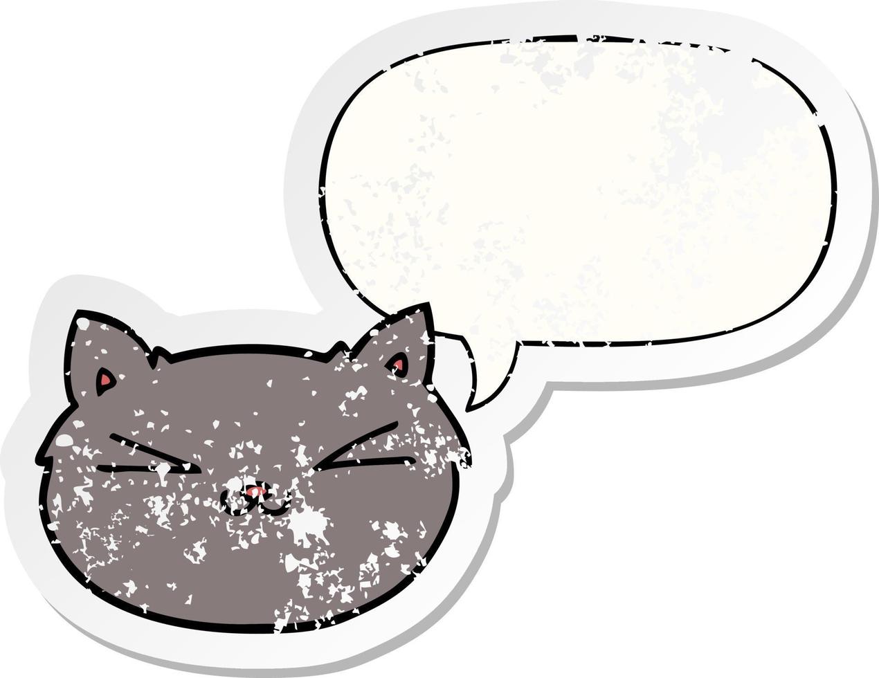 happy cartoon cat and speech bubble distressed sticker vector