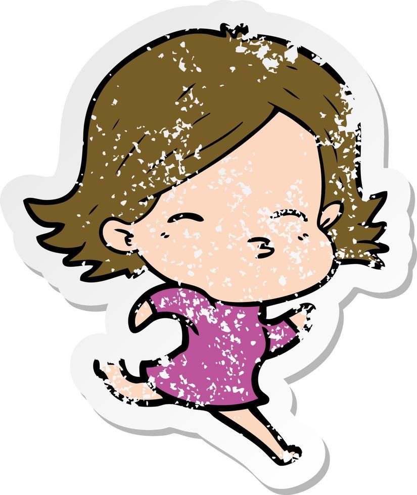 distressed sticker of a cartoon woman vector