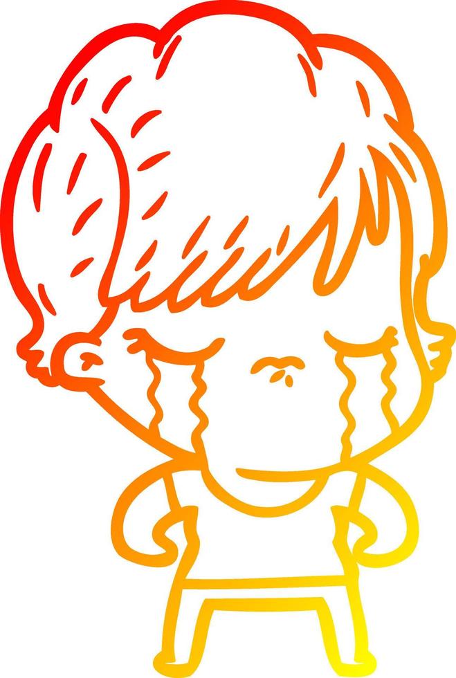 warm gradient line drawing cartoon woman crying vector
