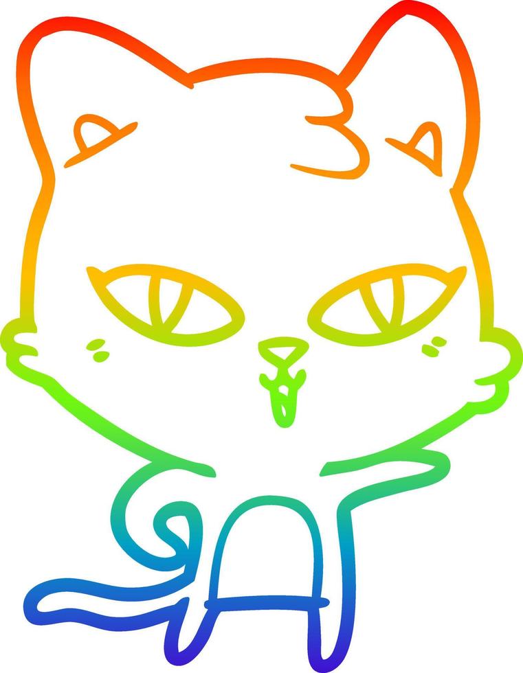 gato de dibujos animados de dibujo de línea de gradiente de arco iris vector