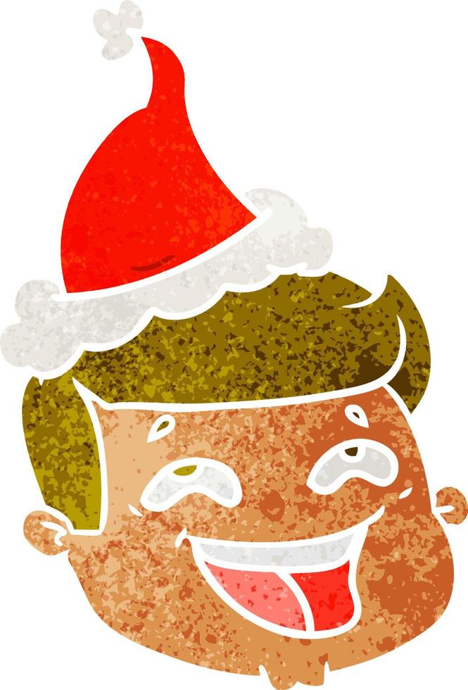 happy retro cartoon of a male face wearing santa hat vector