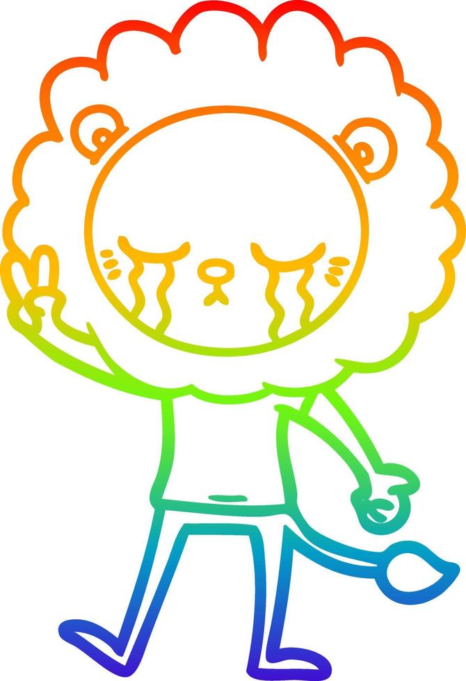 rainbow gradient line drawing crying cartoon lion vector