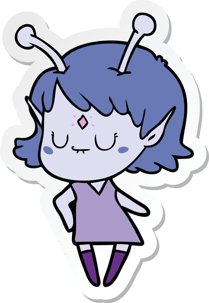 sticker of a cartoon alien girl vector
