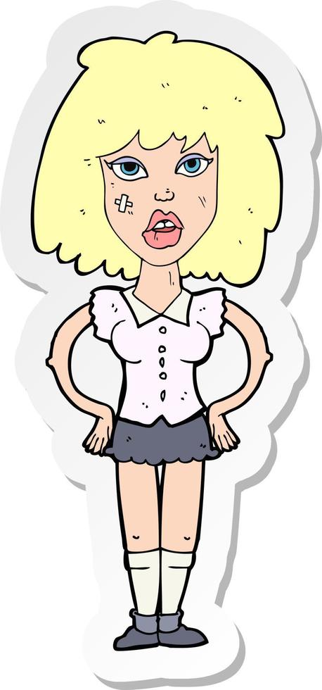 sticker of a cartoon woman been in fight vector